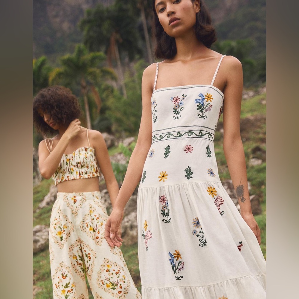 Agua By Agua Bendita Lima Pradera Embroidered Linen Maxi Dress In Neutral